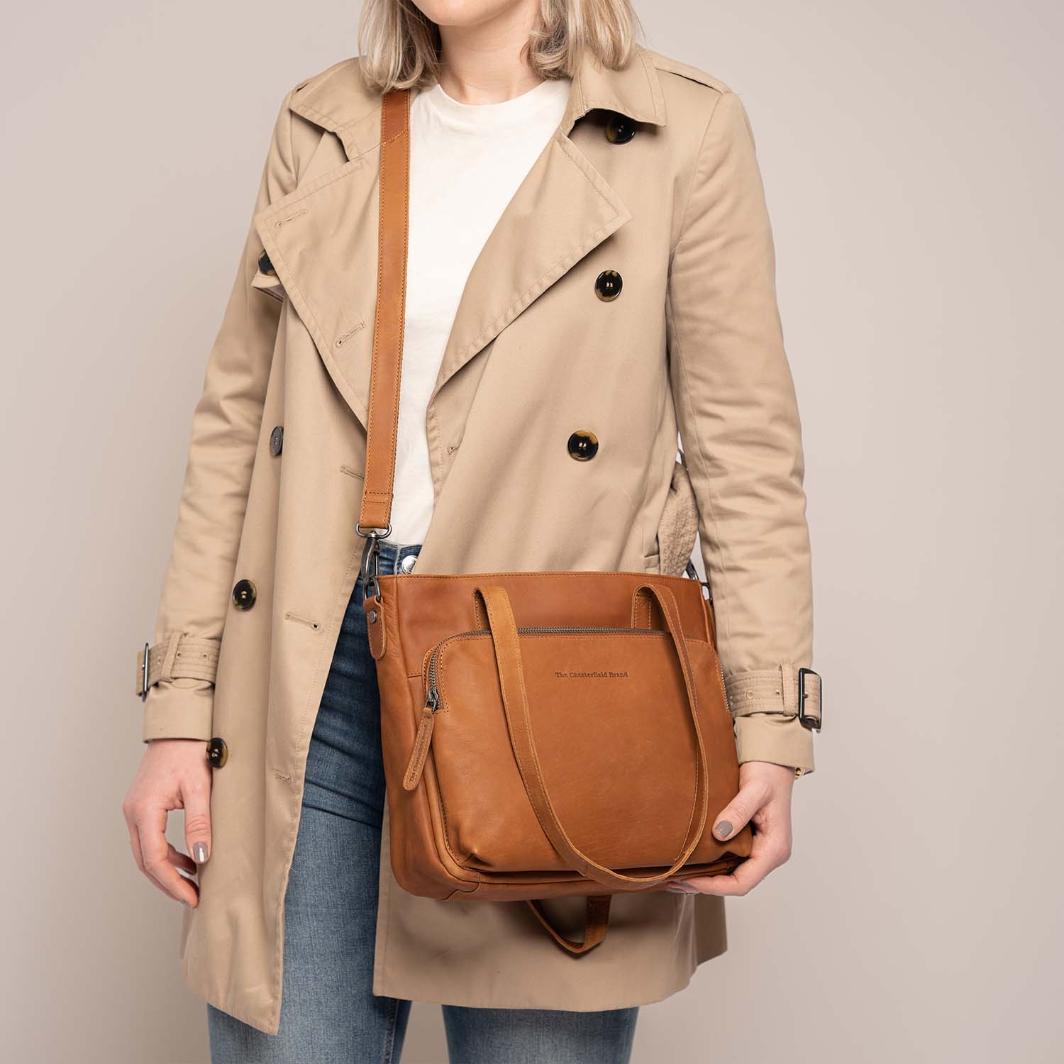 Chesterfield Leder Umhängetasche Alicante cognac