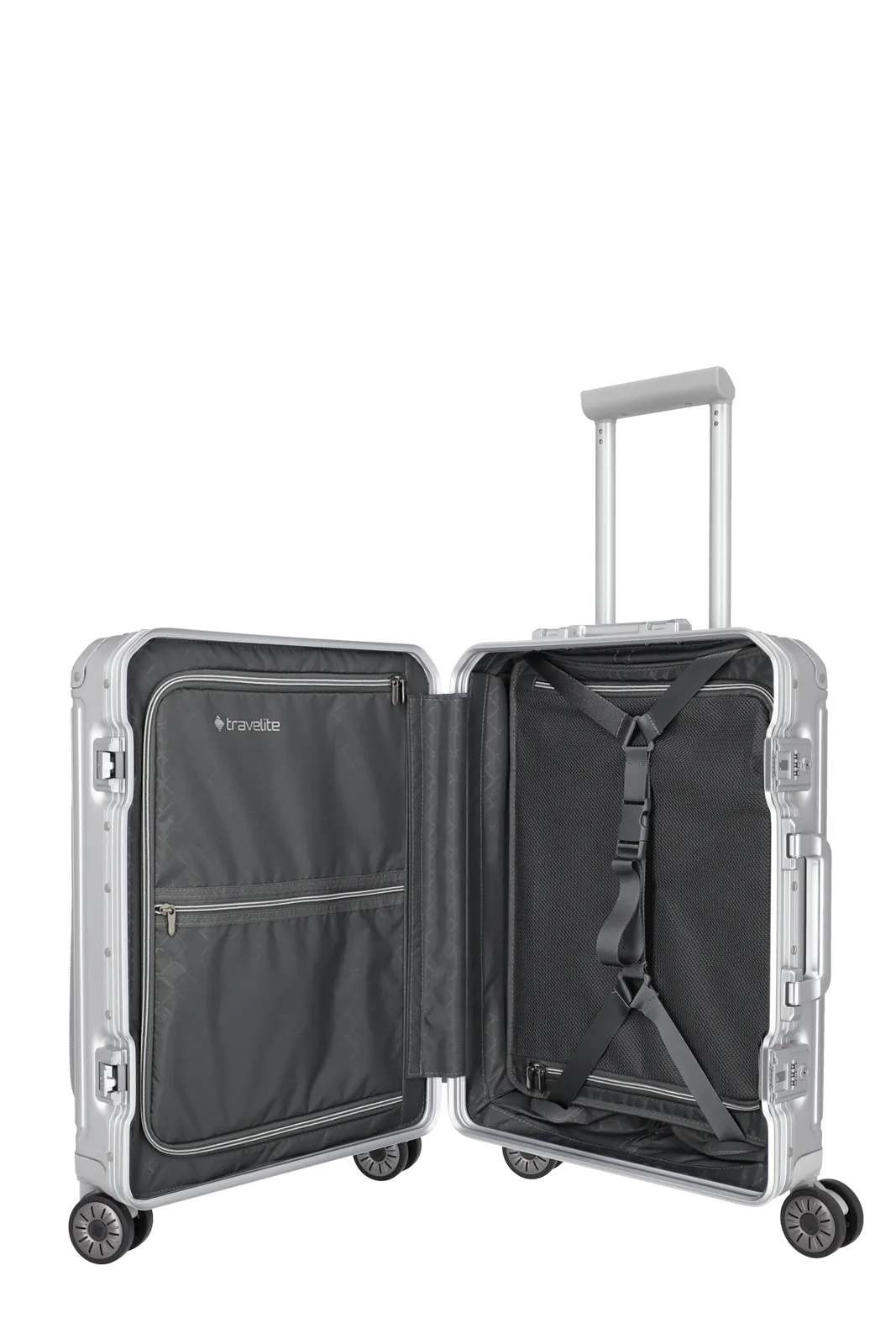 Travelite Next Aluminium Trolley 55cm + Vortasche silber Travelite Next Aluminium Trolley 55cm + Vortasche silber