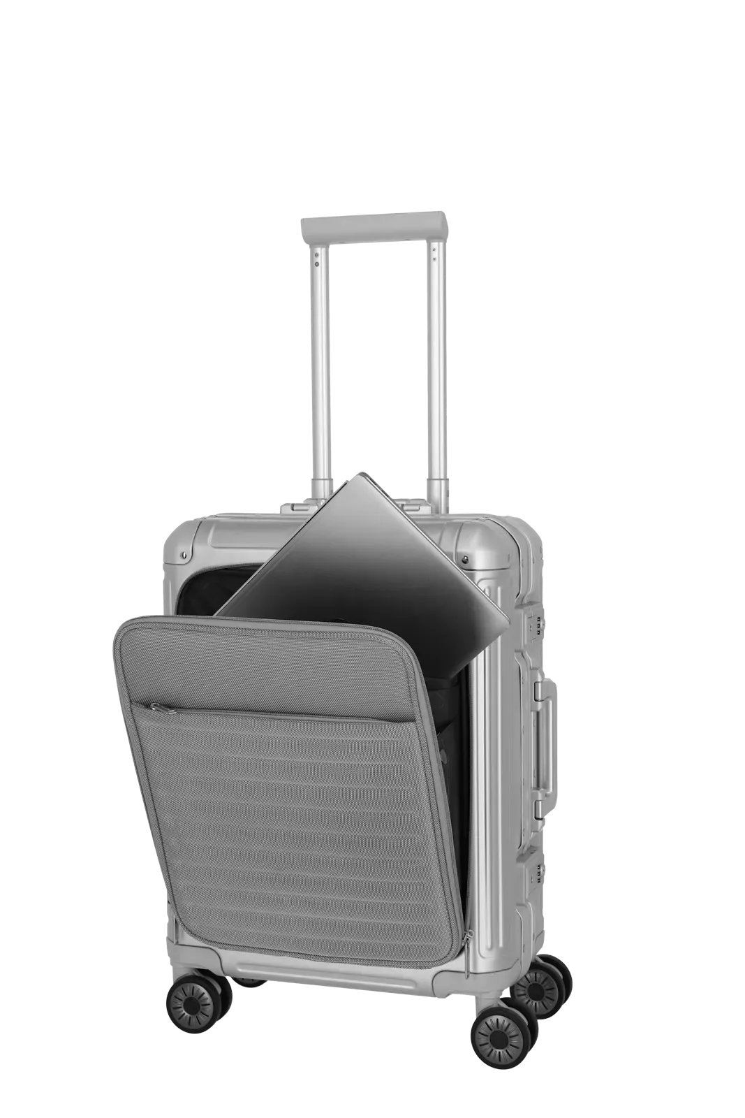 Travelite Next Aluminium Trolley 55cm + Vortasche silber Travelite Next Aluminium Trolley 55cm + Vortasche silber