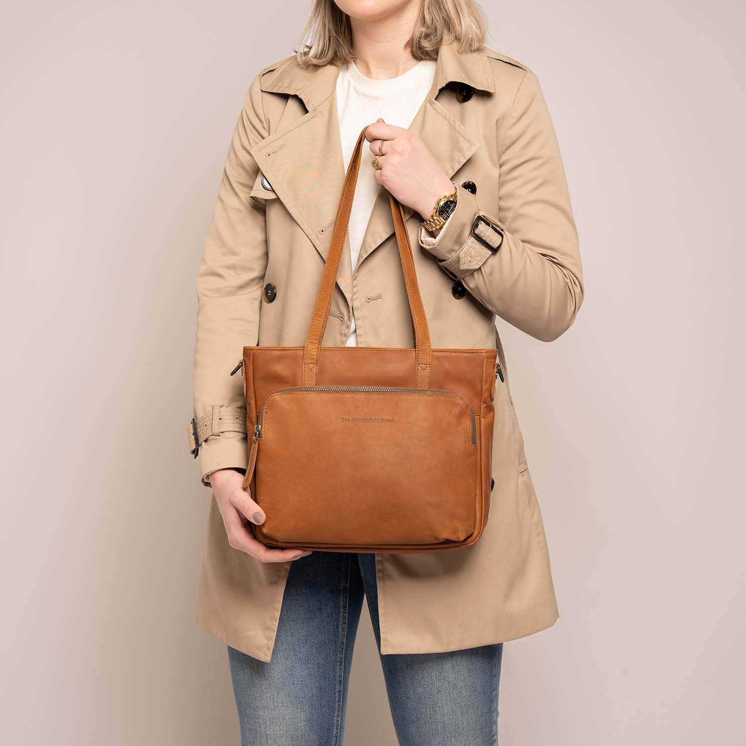 Chesterfield Leder Umhängetasche Alicante cognac